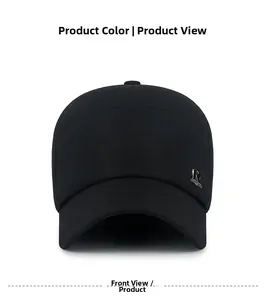 Front view of black baseball cap with metallic R logo and premium textured fabric