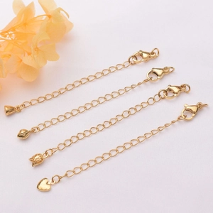 24k gold-plated DIY jewelry extender chains with lobster clasps and heart charms