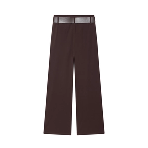 Women's dark brown wide-leg high-waisted trousers with matching belt on white background