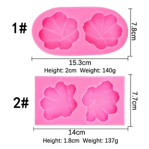 Pink shell leaf silicone molds for handmade soap and baking with product dimensions