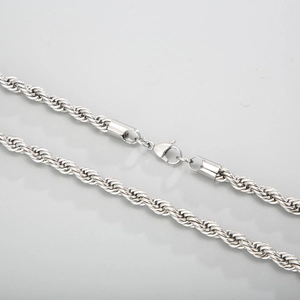 Hip hop silver stainless steel rope chain necklace with durable lobster clasp closure