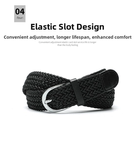 Detail view of black braided wax rope belt with silver polished metal buckle and leather ends