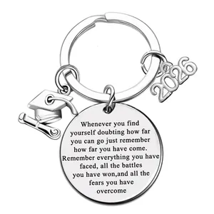 2026 graduation keychain with stainless steel round quote tag and charm pendants