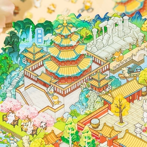 3D Beijing Summer Palace PET sticker book featuring realistic paper carving scenery