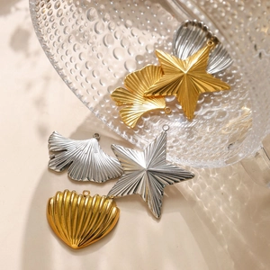 3D Striped Heart Star Ginkgo Leaf Pendants 304 Stainless Steel DIY Jewelry Making Findings Charms