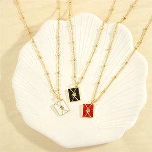 Creative 18K gold plated envelope pendant necklaces with heart details in three colors