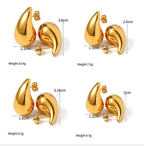 Detailed size chart for 18K gold teardrop earrings from 2cm to 3.8cm height