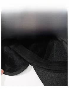 Detail view of the wide sweatband inside the dark grey warm fleece winter baseball cap
