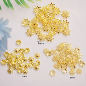 14K gold plated hollow petal bead caps in 6mm and 9mm sizes for DIY jewelry making