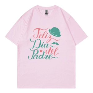 Pink Father's Day T-shirt with Feliz Dia del Padre print and mustache graphic
