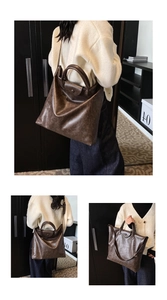 Detailweergave van donkerbruine vintage draagtas met hand-, schouder- en crossbody-stijlen