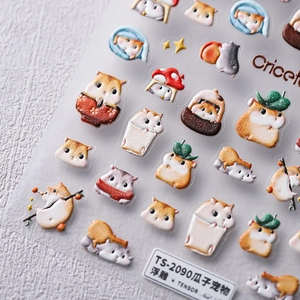 3D embossed nail art stickers featuring cute cartoon hamster patterns with 5D texture
