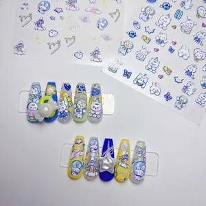 5D embossed nail stickers with cute cartoon rabbits and astronauts for nail art