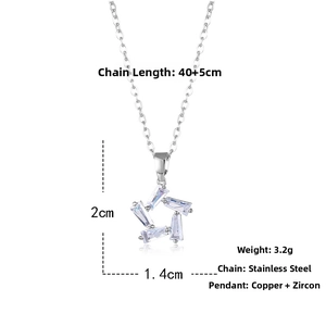 Detail showing a star pendant made of baguette-cut zircon with stainless steel chain dimensions