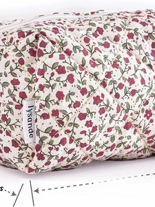 Quilted floral makeup bag with 6.5 inch length and elegant small flower pattern