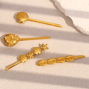 French Retro Ocean Hair Clips 18K Gold Plated Stainless Steel Sea Shell Starfish Artificial Pearl Hairpins For Women Beach Vacation