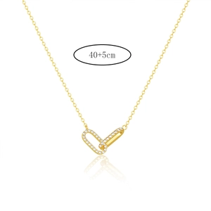 Detailed 14k gold plated necklace featuring a heart-shaped paperclip pendant with zircons