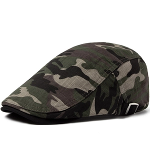 Vintage Camouflage Ivy Cap For Men Women Breathable Cotton Linen Flat Cap With Adjustable Metal Buckle Sun Protection