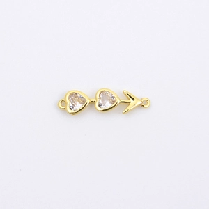 Golden cupid arrow connector with heart shaped cubic zirconia for DIY jewelry making