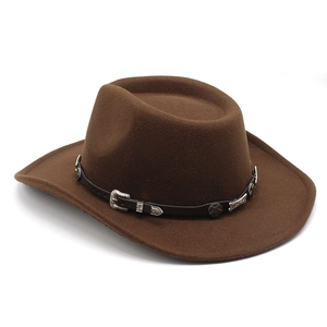 Brown wool felt western cowboy hat with decorative leather band and silver buckle