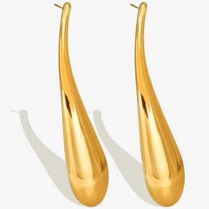 Polished gold teardrop earrings in 304 stainless steel with a high-shine mirror finish