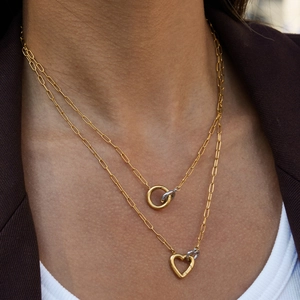 Classic 18K gold-plated stainless steel layered necklace with heart and ring charms