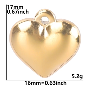Detailed view of golden heart pendant with dimensions 17mm x 16mm and 5.2g weight