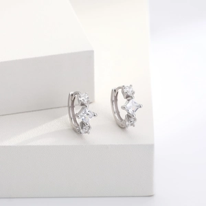 S925 sterling silver square zircon hoop earrings in minimalist silver style