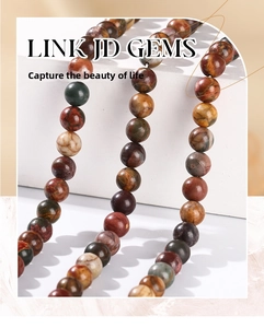 Close-up of colorful natural stone beads with smooth round finish for DIY jewelry