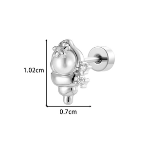 Silver ocean seashell cartilage stud earring with pearl and zircon inlay 1.02cm