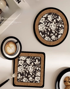 Detail of floral leather silicone coasters with heat insulation and waterproof texture
