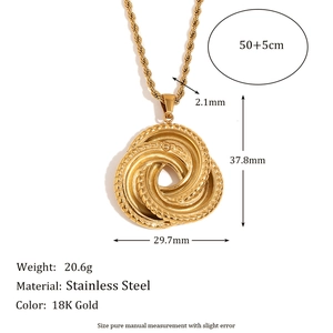 18K gold plated stainless steel necklace with interlocking ring pendant and twisted chain