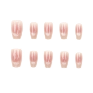 Short square nude pink cat eye gradient press-on nails with shimmering glitter finish