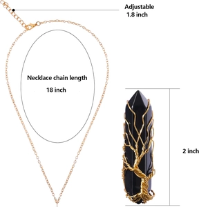 Detailed size specifications for a life of tree wire wrapped black crystal necklace