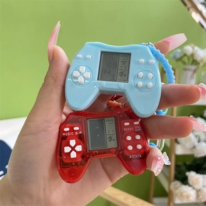 Retro mini Tetris game console keychain with LCD screen and functional white buttons