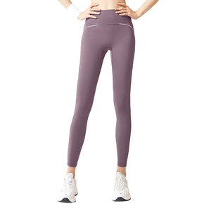Pantaloni da yoga a vita alta viola scuro con vestibilità elastica e dettagli a righe