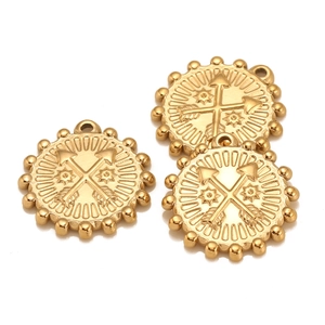 Pendentif Rond En Acier Inoxydable 304 Bord Solaire Doubles Flèches Étoile Sagittaire Pour Accessoires De Bijoux DIY