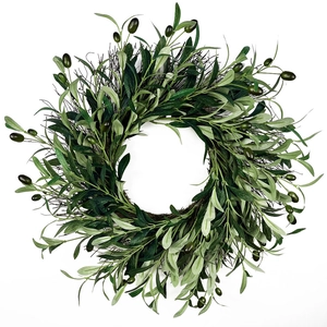 Artificial Olive Wreath Garland Realistic Leaves Fruits For Front Door Wall Decoration Christmas Wedding Home Ornament