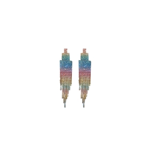 Boucles d'oreilles carrées à longues franges dégradées avec strass et aiguilles argent