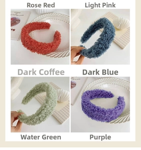 Detailed view of plush lamb wool headbands in various vibrant candy colors and soft textures