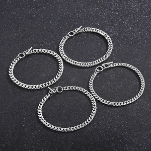 Set of four silver stainless steel Cuban link necklaces with OT toggle clasps for women