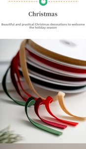 Close-up of velvet Christmas ribbons in dark red, green and champagne gold rolls