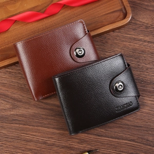 Men Bifold Wallet PU Leather Business Lychee Grain Card Slots Zipper Coin Pocket Snap Closure Casual