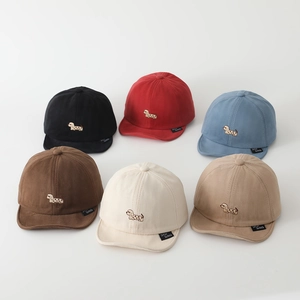 Set of six colorful baby cotton baseball caps with cute dachshund dog embroidery