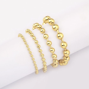 Round Bead Chain Bracelet 18K Gold Plated Copper Adjustable Extension Link Minimalist Bohemian Style Women Jewelry