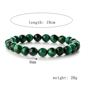 Détails du bracelet en oeil de tigre vert 8mm avec dimensions et poids précisés