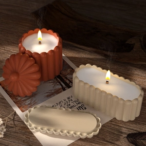Striped silicone mold for DIY resin storage box and oval plaster candle cup