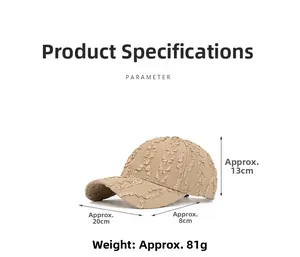 Detail view of seersucker striped baseball cap showing dimensions 13cm height and 8cm brim
