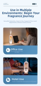 Detail of white automatic fragrance diffuser with LED display and 5 adjustable spray modes