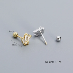 Detail view of 925 silver stud earrings showing 12mm pin length and s925 hallmark